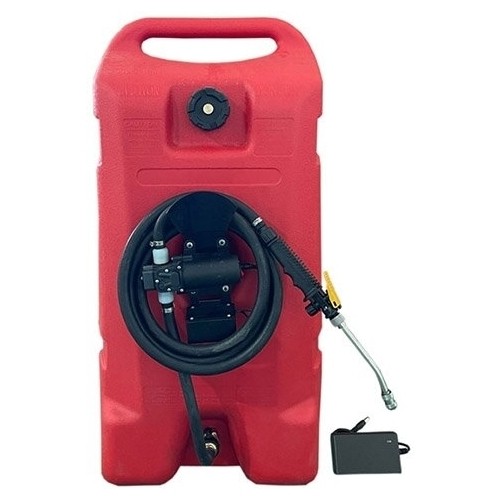 Portable fuel caddy 53L DTK53 with pump 12V battery/230V (with hose, nozzle)