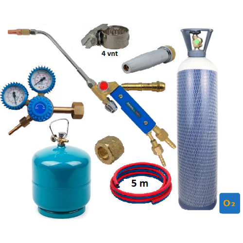 Soldering kit (torch, reducer, oxygen, propane-butane cylinders, hoses, clamps, transition, nut)