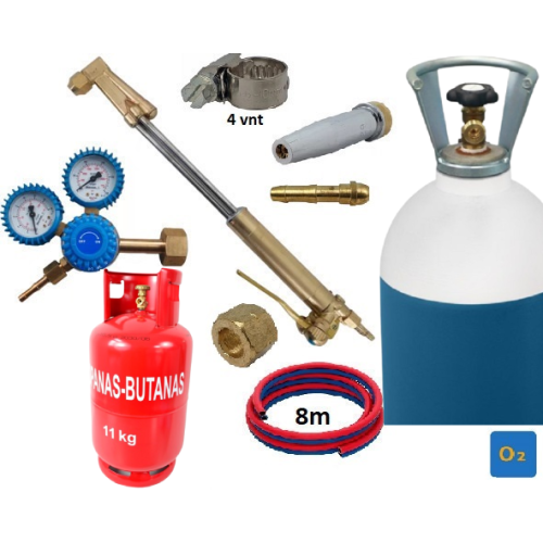 Gas cutting kit (torch, reducer, oxygen, propane-butane cylinders, hoses, clamps)