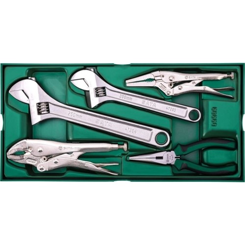 Tray. Adjustable wrench and pliers set 5pcs.