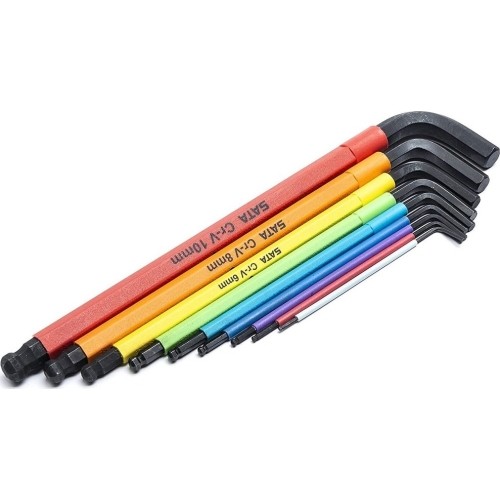 L-tipo šešiakampių prailgintų, apvalia galvute raktų rinkinys (spalvoti)(1.5-10mm)