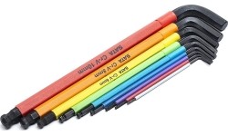 L-tipo šešiakampių prailgintų, apvalia galvute raktų rinkinys (spalvoti)(1.5-10mm)