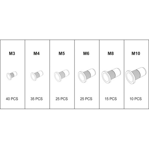 Steel nut rivets M3-M10, 150pcs