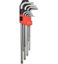 L-tipo šešiakampių TORX prailgintų raktų rinkinys 9vnt. (T10-T50) su kiauryme