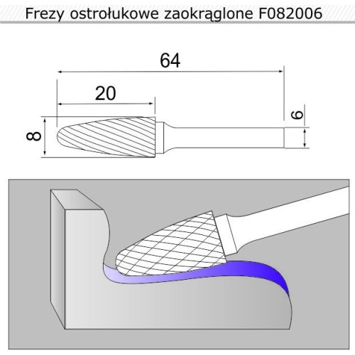 Suapvalinto spindulio frezos (F) - 8