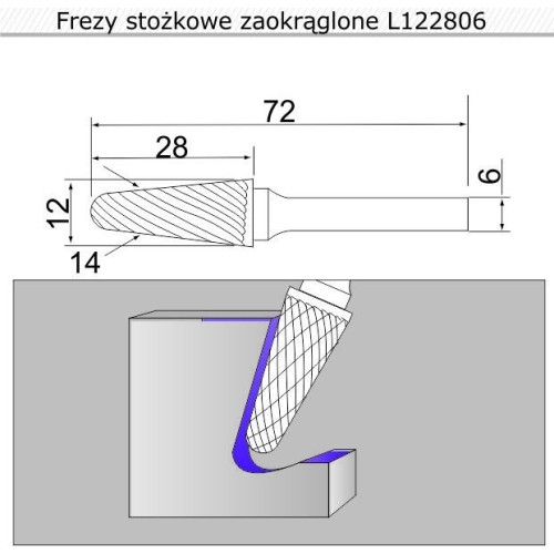 Rounded conical cutter (L) - 12