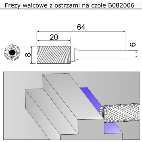 Cylindrical cutter with blades on the face (B) - 8