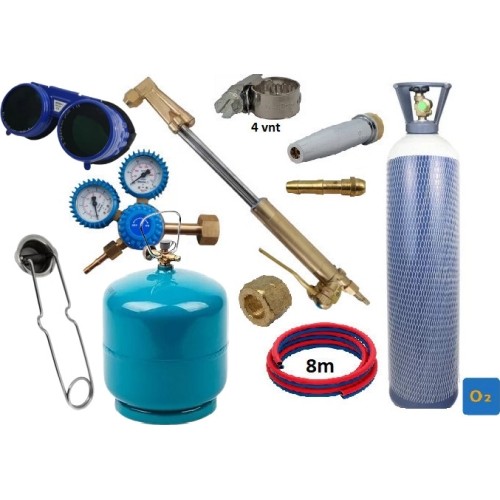 Gas cutting kit (torch, reducer, oxygen, propane-butane cylinders, hoses, clamps)