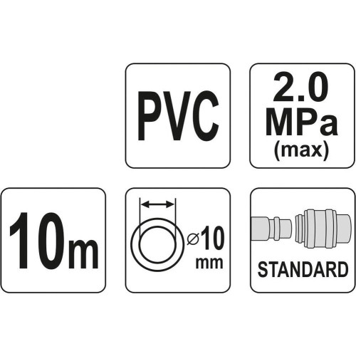 Rubber air hose with quick couplers PVC  (Ø10x14mm), 10m