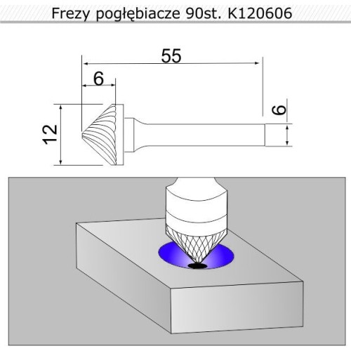 Įgilinimo frezos 90° K120606