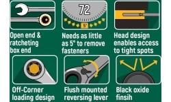 Raktų su reversine terkšle rinkinys 12vnt. (8-19mm)