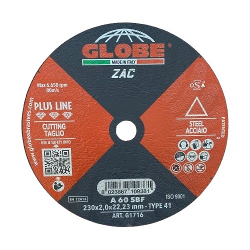 Pjovimo diskas Globe 230x22.2, juodam metalui - 2.0mm