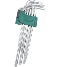 L-tipo šešiakampių TORX vidutinių raktų rinkinys 9vnt. (T10-T50) su kiauryme