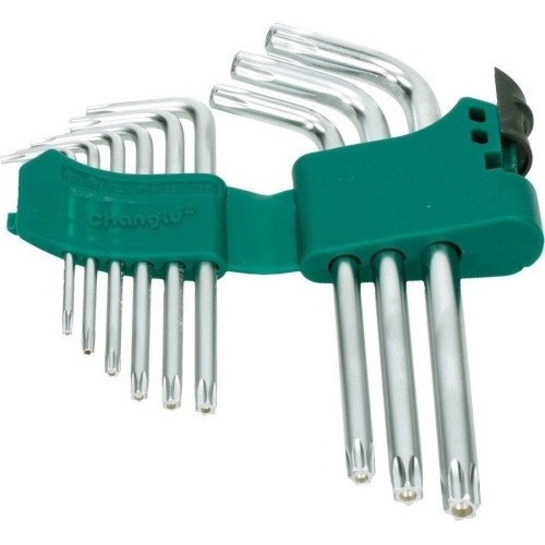 L-tipo šešiakampių TORX trumpų raktų rinkinys 9vnt. (T10-T50) su kiauryme