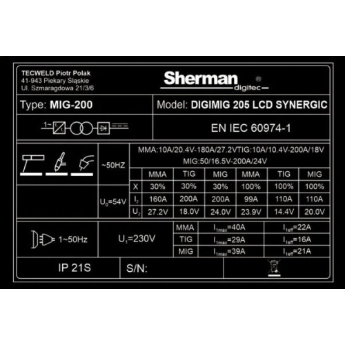 Pusautomačio KOMPLEKTAS SHERMAN DIGIMIG 205 LCD SYNERGIC su skydeliu E5 ir vežimėliu