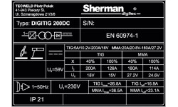 Inverterinis suvirinimo aparatas Sherman DIGITIG 200DC