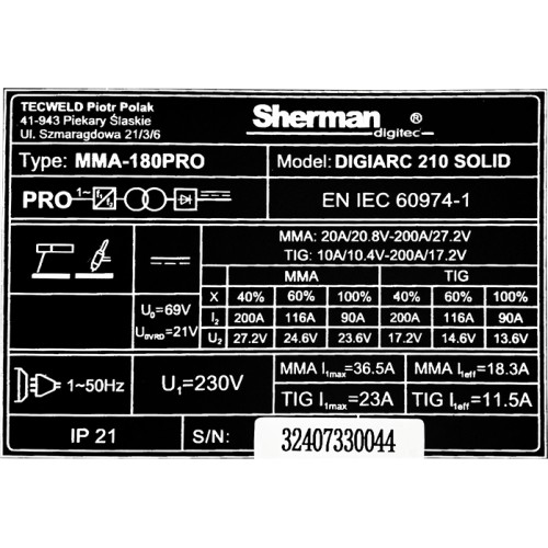 Inverter welding machine DIGIARC 210 SOLID