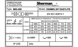 Inverterinis suvirinimo aparatas Sherman DIGIMIG 207 EASYLITE