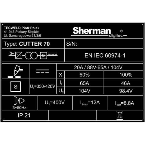 Plazminio pjovimo aparatas CUTTER 70 (iki 23 mm)