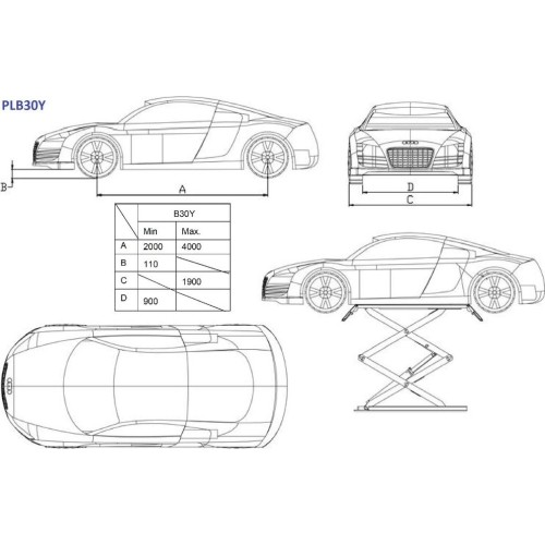 Scissor hydraulic lift, 3t, 380V