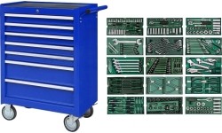 Roller cabinet with tool set trays, 300pcs.