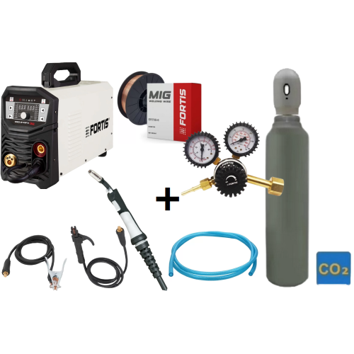 SUPER PASIŪLYMAS! Pusautomačio KOMPLEKTAS FORTIS® MIG 210FX LED (sinerginis) + CO2 balionas 8l su priedais