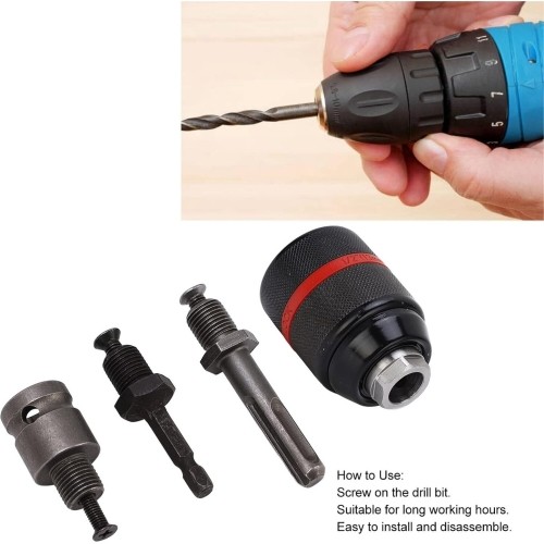 Griebtuvas gręžtuvui 1/2'' Ø2-13mm su adapteriais 4vnt.