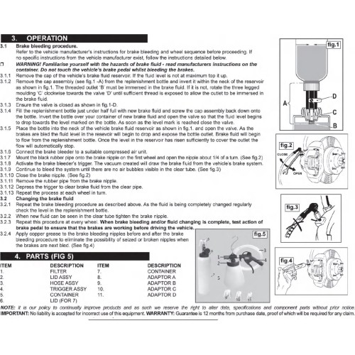 Pneum. stabdžių skysčio ištraukimo ir užpildymo įrenginys su adapterių rinkiniu