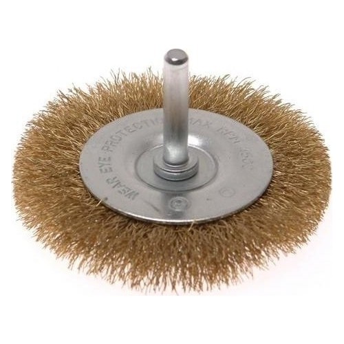 Crimped wire flat wheel brush with shaft Ø75mm