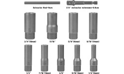 Pažeistų veržlių atsukėjų 3/8'' rinkinys 11vnt. (6-19mm)