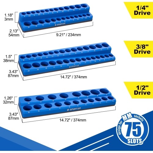 Magnetic tray socket holder Metric set (3pcs)