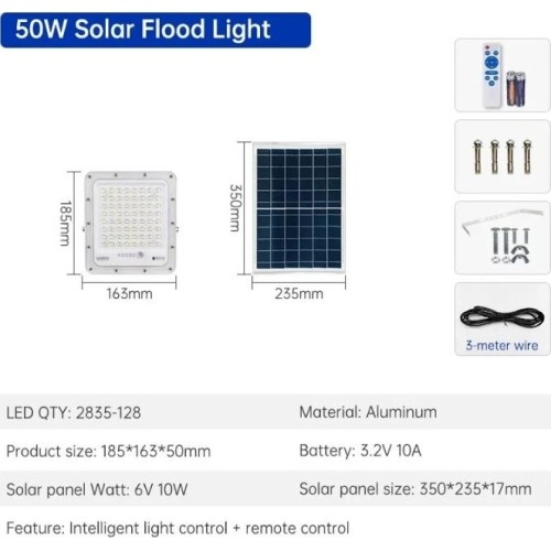 Autonominis šviestuvas su saulės baterija Ir šviesos jutikliu 50W