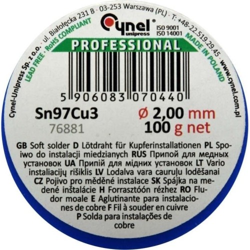 Soft solder wire for copper 2.0mm (Sn97Cu3)