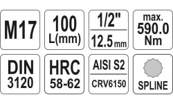 1/2" Galvutė su 100L SPLINE M17 antgaliu (prailginta)