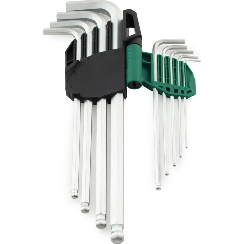 L-tipo šešiakampių prailgintų, apvalia galvute raktų rinkinys 9 vnt. (1.5-10 mm)