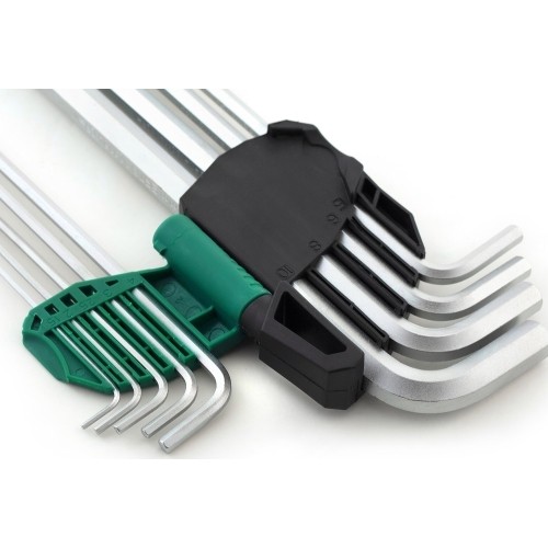 L-tipo šešiakampių prailgintų, apvalia galvute raktų rinkinys 9 vnt. (1.5-10 mm)