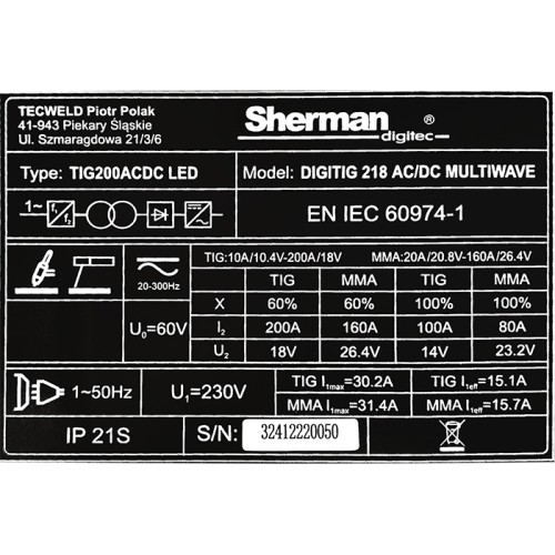 DIGITIG 218 AC/DC MULTIWAVE inverter welder