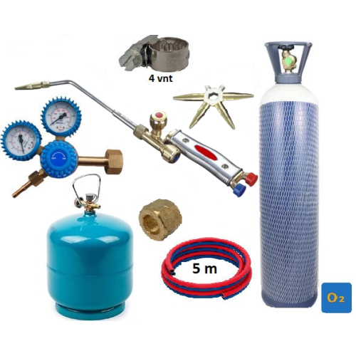 Soldering kit (torch, reducer, oxygen, propane-butane cylinders, hoses, clamps, transition, nut)