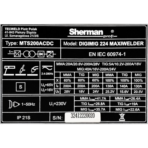 Sinerginis inverterinis suvirinimo aparatas DIGIMIG 224 MAXIWELDER