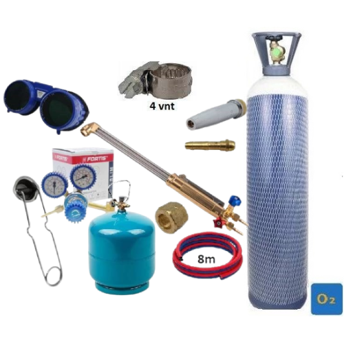 Gas cutting kit (torch, reducer, oxygen 10L, propane-butane cylinders, accessories)