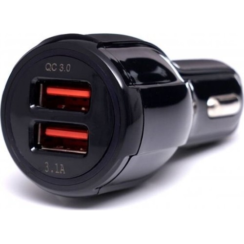 USB Įkroviklis automobiliui su greitu įkrovimu 12V/24V, 2x3.1A QC3.0