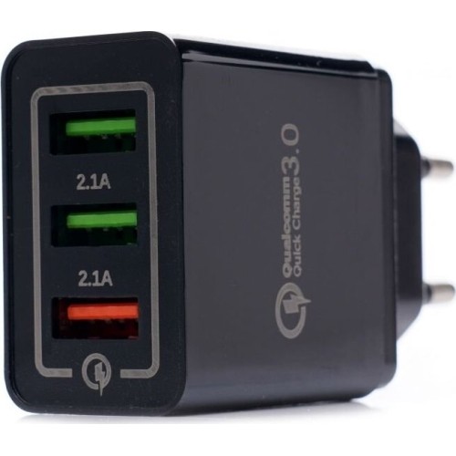 USB Įkroviklis su greitu įkrovimu 220V, 2x2.1A 1xQC3.0