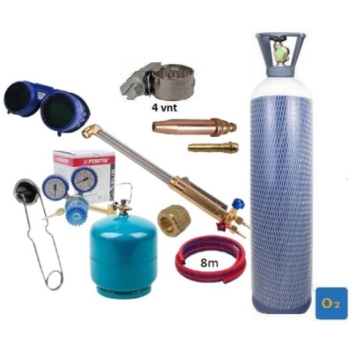 Gas cutting kit (torch, reducer, oxygen 10L, propane-butane cylinders, accessories)