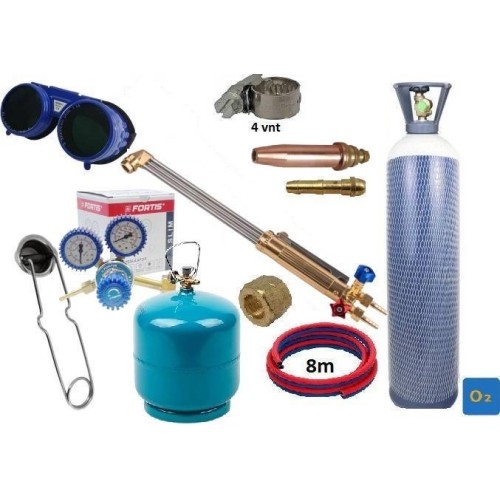 Gas cutting kit (torch, reducer, oxygen 5L, propane-butane cylinders, accessories)