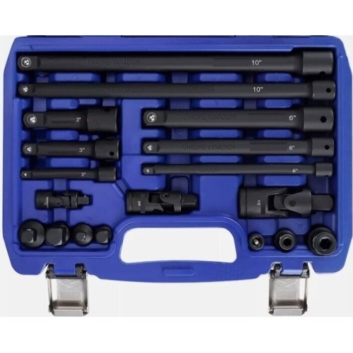 Smūginių prailgintojų ir adapterių rinkinys 1/4"+3/8"+1/2" 18vnt.