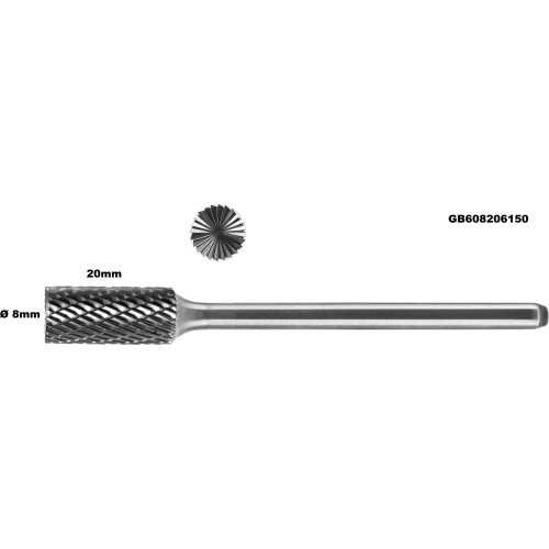 Long carbide rotary burr shape B cylinder (ZYAS) with end cut Ø 8mm