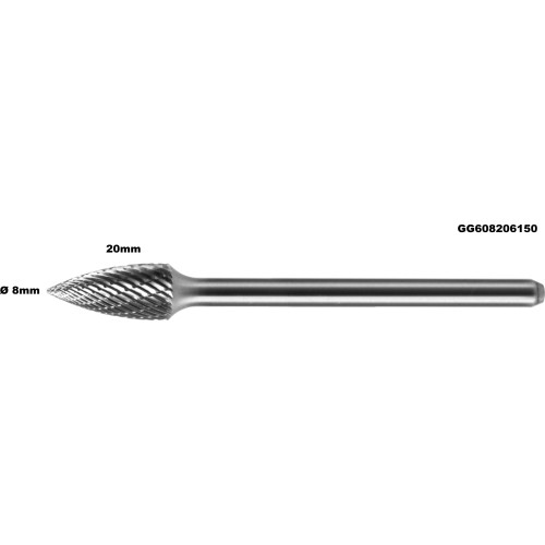 Long carbide rotary burr shape G pointed tree (SPG) Ø 8mm