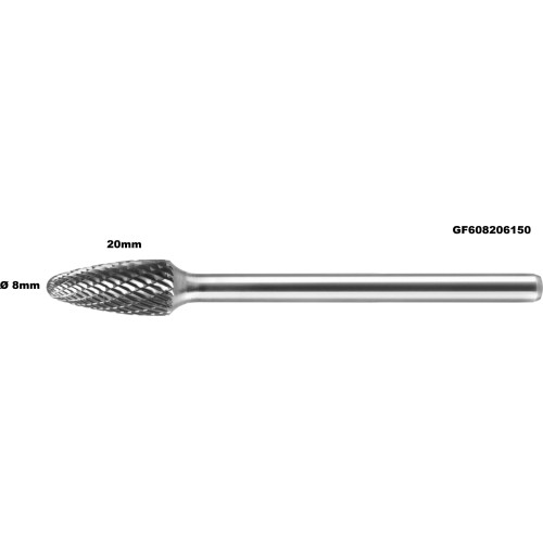 Long carbide rotary burr shape F nosed tree (RBF) Ø 8mm