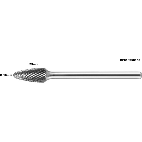 Long carbide rotary burr shape F nosed tree (RBF) Ø 16mm