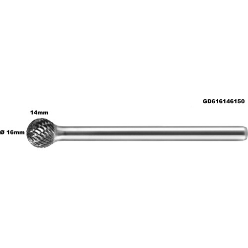 Long carbide rotary burr shape D ball (KUD) Ø 16mm